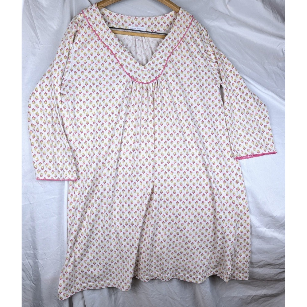 Carole Hochman Floral Cotton Blend V-Neck Nightgown Pink Yellow Large